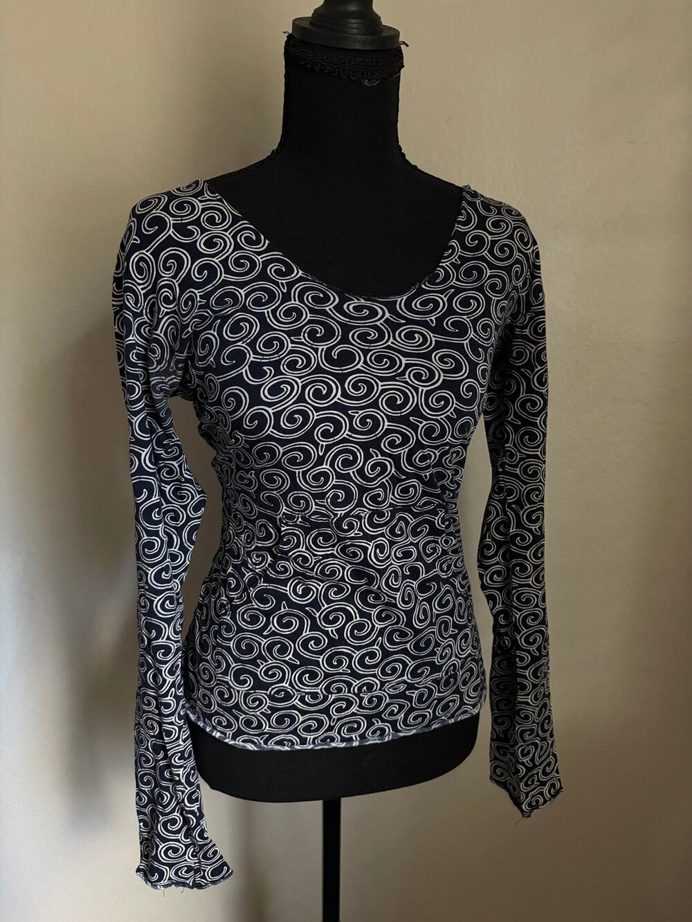 Karmony Navy & White Patterned Long Sleeve w/ Hood